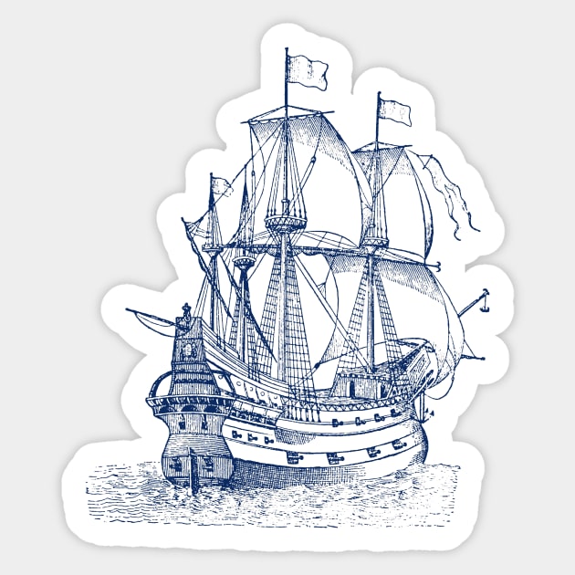 Ship Galleon sailboat engraving Sticker by SouthPrints